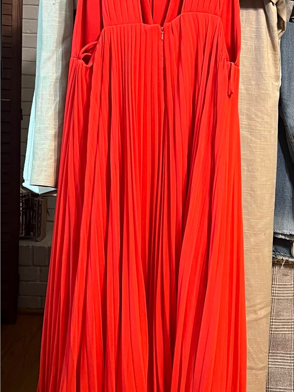Fame and Partners Sunset Orange Maxi V-neck Pleated Gown - Picture 2 of 4